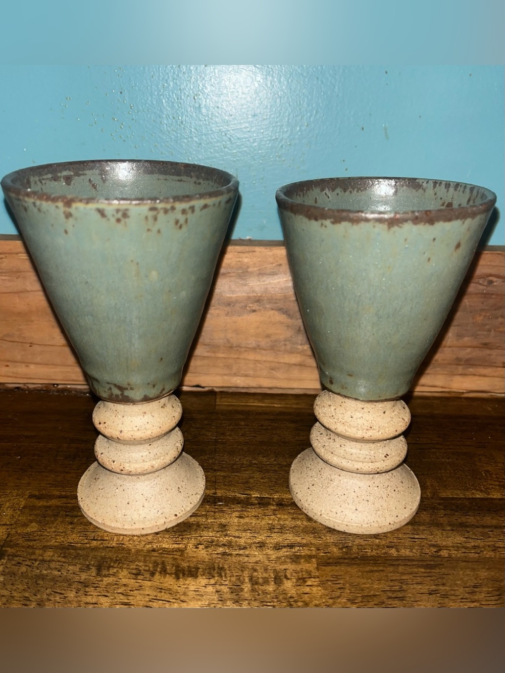 Handcrafted Pottery Goblet Set of 7 in  Robin egg blue